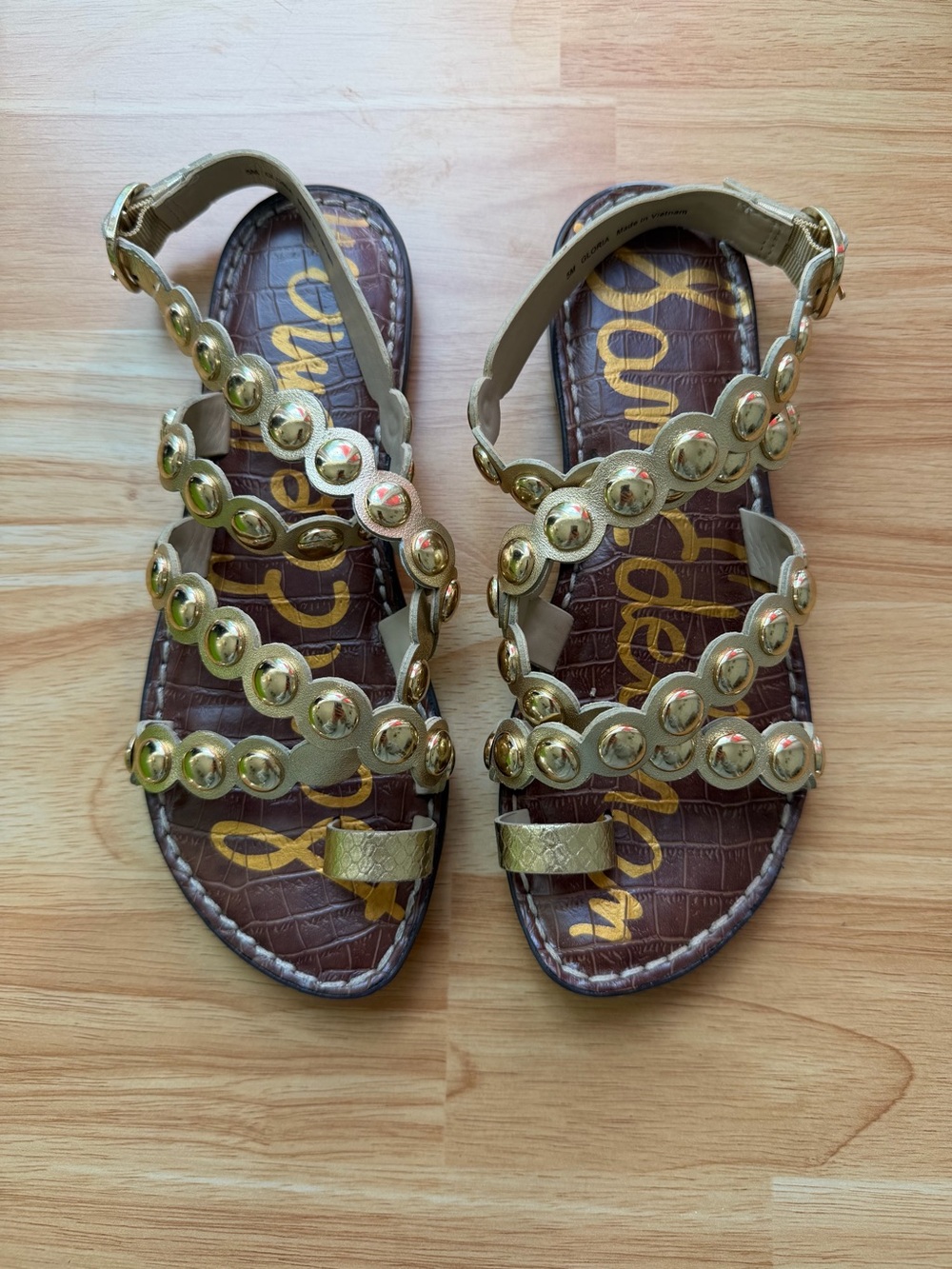 Sam Edelman Gold Studded Strappy Flat Sandals